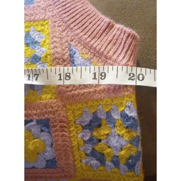 WESC Crochet Sweater Vest Mens Sz S Womens M NWT Floral Patchwork Blue Pink - Picture 6 of 7